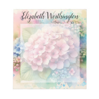 Bloc-note Floral watercolor monogram pink hydrangea 