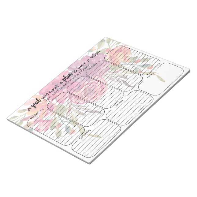 Bloc-note floral weekplanner note pad personalized quote (Incliné)