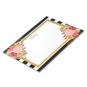 Bloc-note Flore d'or rose blanc sur mesure