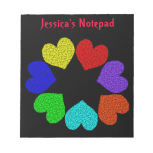 Bloc-note Flore Rainbow Love Hearts Personnalisable Bloc-not