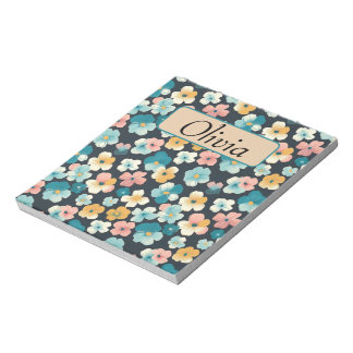 Bloc-note Flore vintage en bleu et jaune