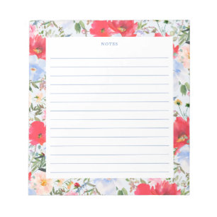 Bloc-note Flores d'aquarelle bleu et rouge