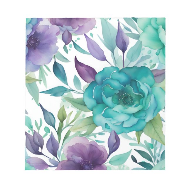 Bloc-note Flores d'aquarelle bleu Rose pourpre (Devant)