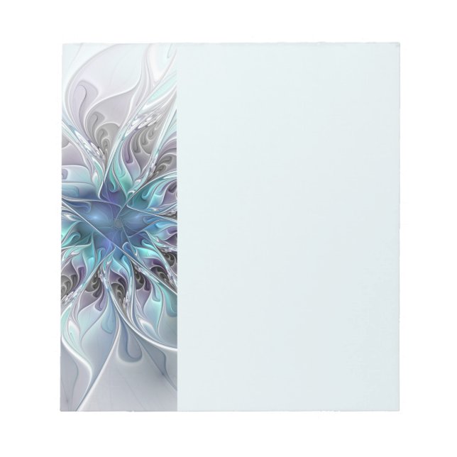 Bloc-note Flourish Abstract Modern Fractal Flower With Blue (Devant)
