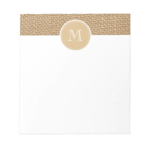 Bloc-note Fond de toile de jute rustique avec monogramme