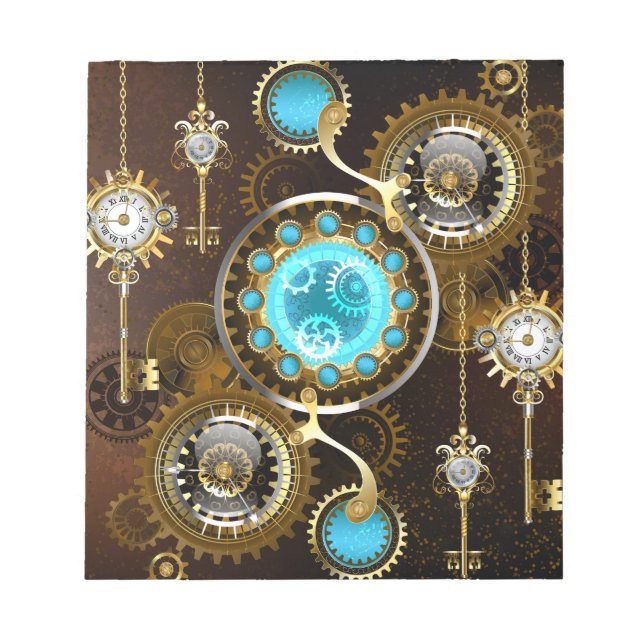 Bloc-note Fond rouillé Steampunk avec verres turquoise (Devant)