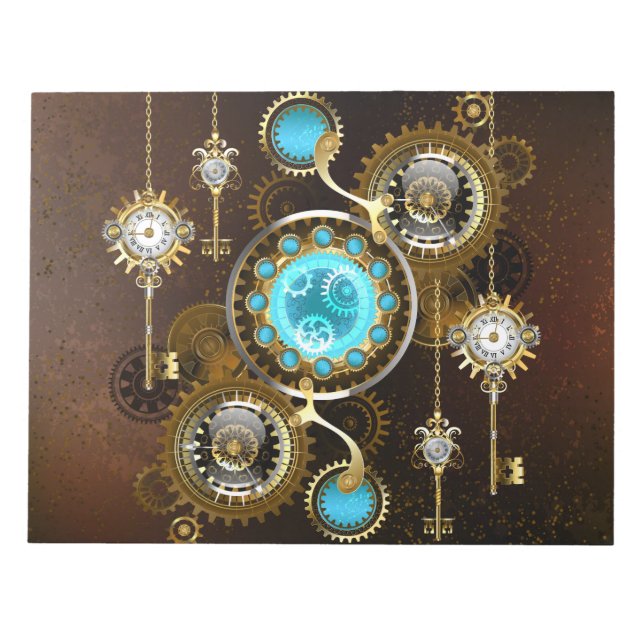 Bloc-note Fond rouillé Steampunk avec verres turquoise (Devant)