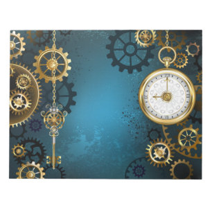 Bloc-note Fond turquoise Steampun avec engrenages
