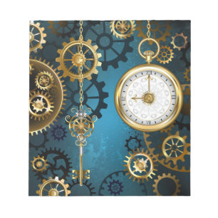 Bloc-note Fond turquoise Steampunk avec engrenages