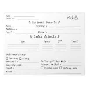 Bloc-note Formulaire de commande de boulangerie de cupcakes