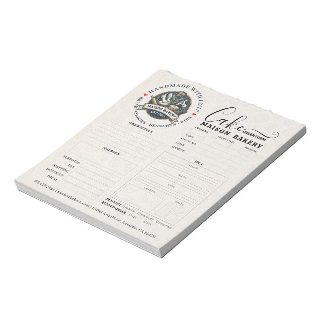 Bloc-note Formulaire de commande de boulangerie pâtisserie c (Tourné)