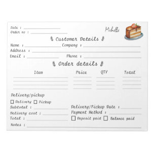 Bloc-note Formulaire de commande de pâtisserie Cupcake Add Y