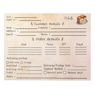 Bloc-note Formulaire de commande de pâtisserie Cupcake Baker