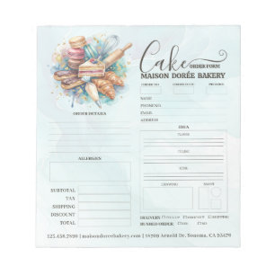 Bloc-note Formulaire de commande de pâtisserie de boulangeri