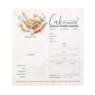 Bloc-note Formulaire de commande de pâtissier de boulangerie