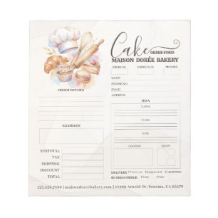 Bloc-note Formulaire de commande de pâtissier de boulangerie