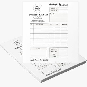 Bloc-note Formulaire de commande imprimable, Facture de logo