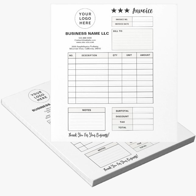 Bloc-note Formulaire de commande imprimable, Facture de logo (Branded sales receipt pads)