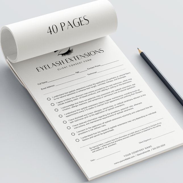 Bloc-note Formulaire de consentement pour l'extension de cil (Eyelash Extension Forms Lash Consent Form, 40 Pages Notepad)