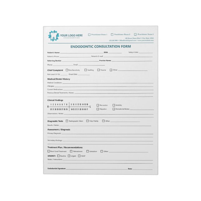 Bloc-note Formulaire de consultation endodontique personnali (Tourné)