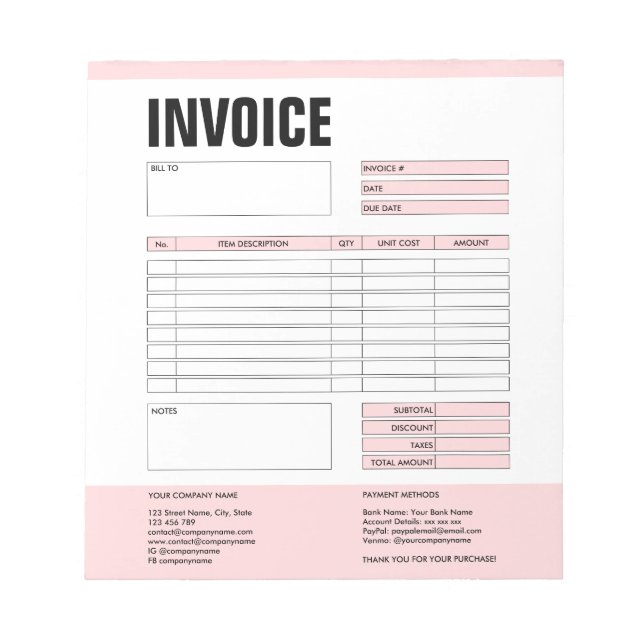 Bloc-note Formulaire de facture commerciale Devis Ajouter un (Devant)