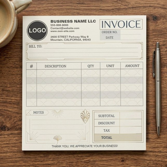 Bloc-note Formulaire de facture commerciale vierge personnal (modern template, elegant calligraphy custom order form, modern branded invoice notepad, custom sales)