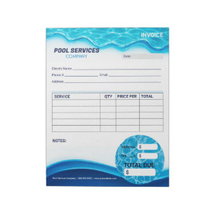 Bloc-note Formulaire de facture de services de piscine