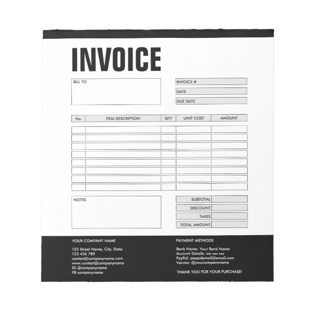 Bloc-note Formulaire de facture devis d'entreprise Ajouter u (Devant)