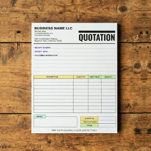 Bloc-note Formulaire de facture / Reçu de vente Devis d'en