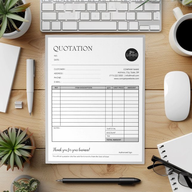 Bloc-note Formulaire de vente de facture Gris Moderne (Grey Modern Professional Business Quotation Invoice Order Form Sales Receipt Mock Up)