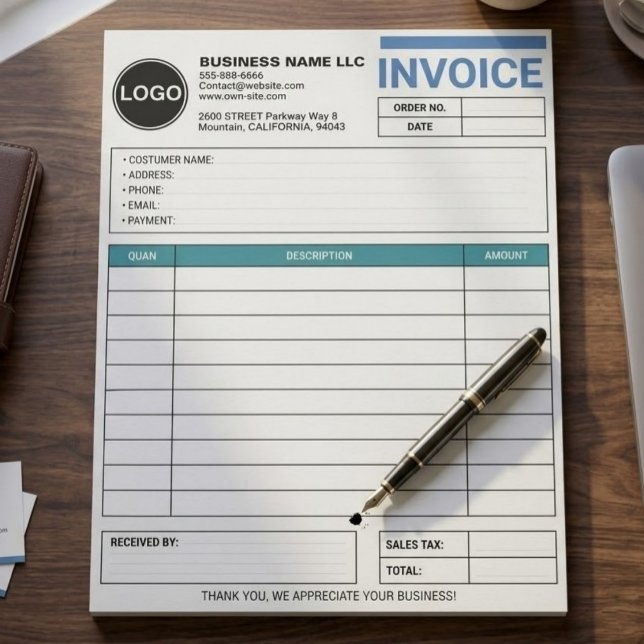 Bloc-note Formulaire de vente pour grande entreprise / Reçu  (custom logo cake order form, modern bakery sales receipt template, personalized small business order)