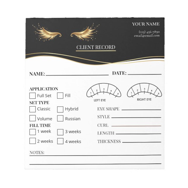 Bloc-note Formulaire élégant de dossier client pour cils (Devant)