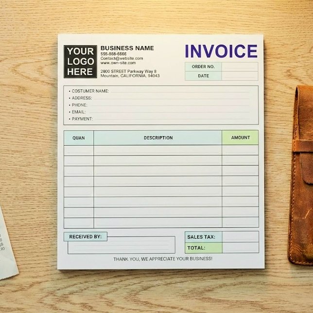 Bloc-note Formulaires de facture de vente commerciaux person (custom carbonless invoice forms)