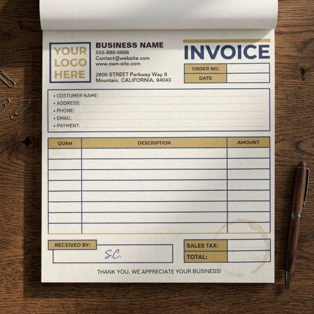 Bloc-note Formulaires de facture de vente d'entreprise impri (custom printed carbonless forms, professional invoice writing pad)
