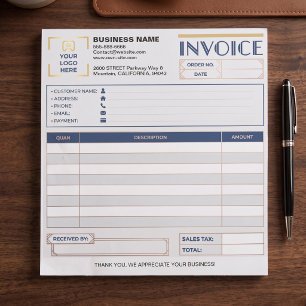 Bloc-note Formulaires de facture de vente minimaux pour les 