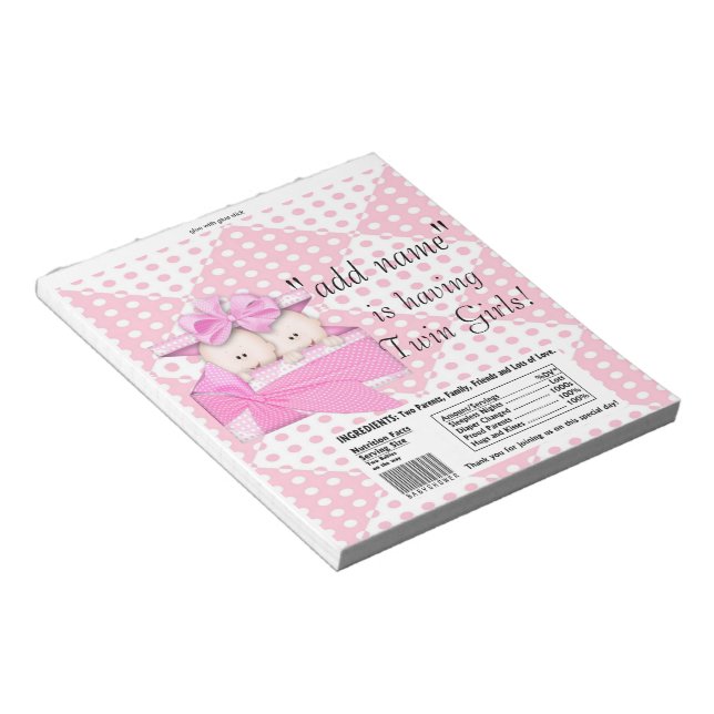 Bloc-note Fournitures pour Baby Shower de Jumelles Rose Emba (Incliné)