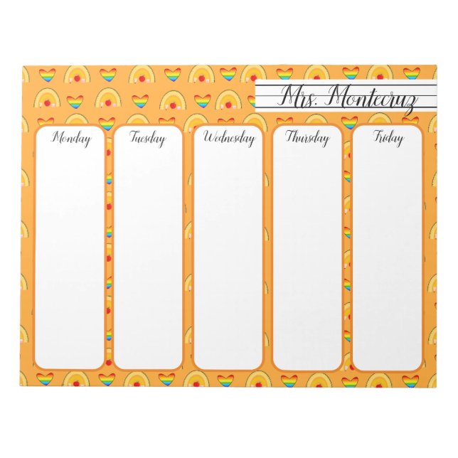 Bloc-note Fournitures scolaires et Coeurs arc-en-ciel École  (Devant)