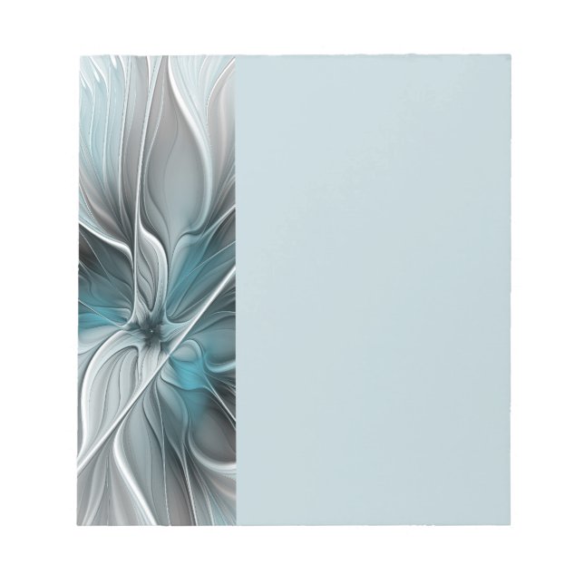 Bloc-note Fractal Floral Moderne Abstrait Fleur Bleu Gris (Devant)
