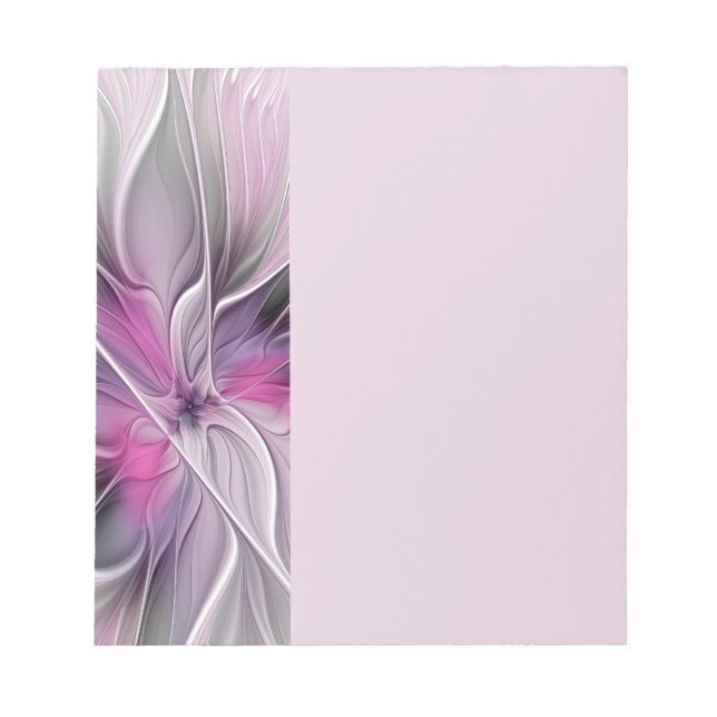 Bloc-note Fractal Floral Moderne Abstrait Fleur Rose Gris (Devant)