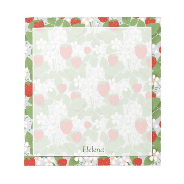 Bloc-note Fraises et fleurs rose et blanche (Devant)