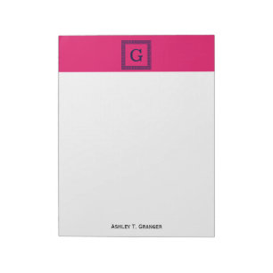 Bloc-note Framboise, Clé grecque bleue marine #1 Monogramme 