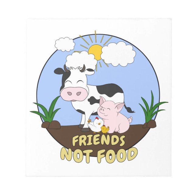 Bloc-note Friends Not Food - Vache mignonne, porc et poulet (Devant)