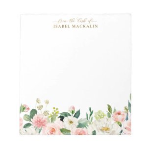 Bloc-note From The Desk Of Pink Watercolor Floral Botanical