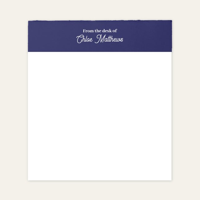 Bloc-note From The Desk Of White Script Navy Blue Border (Créateur téléchargé)