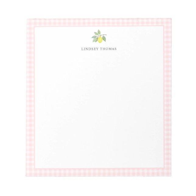 Bloc-note Frontière à carreaux rose citron personnalisée (Devant)