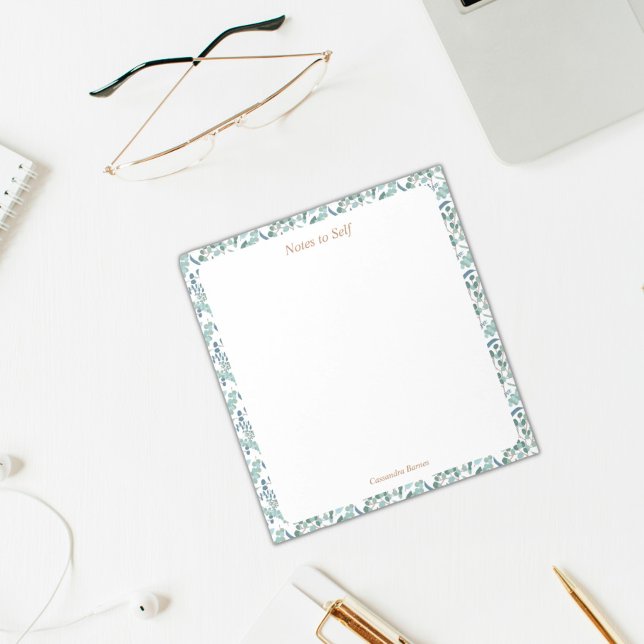 Bloc-note Frontière botanique moderne bleue et verte (Créateur téléchargé)