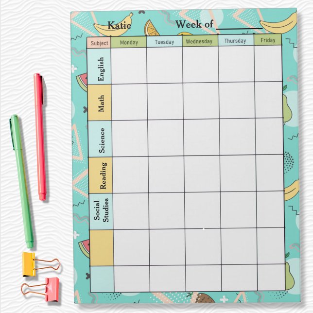 Bloc-note Fruit Memphis Pattern Homework Assignment (Créateur téléchargé)