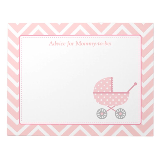 Bloc-note Futur maman poussette chevron rose et blanc (Devant)