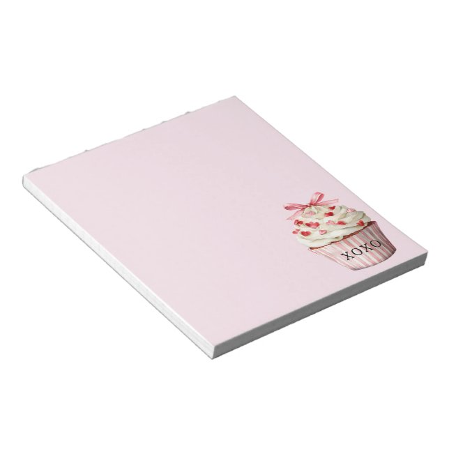 Bloc-note Gâteau Cupcake Ruban Rose Cœurs Rouges   (Incliné)