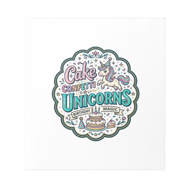 Bloc-note Gâteau de Licorne Confettis Licornes POD Prêt POD  (Devant)
